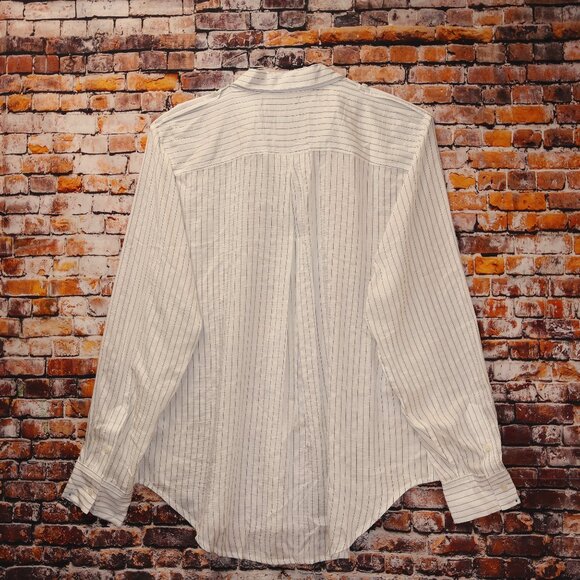 J. Crew Blouse Stripe Long Roll tab Sleeves Epaulets Button Front Women Size L - Picture 10 of 11